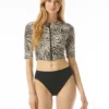 MICHAEL Michael Kors Zip Front Cropped Rashguard - Zebra
