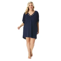 MICHAEL Michael Kors Plus Size Grommet Trim Tunic Top Cover Up - Iconic Solids