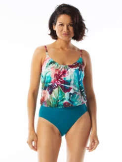 Coco Contours Amaris V-Neck Bra Sized One Piece Swimsuit - Watercolor Leaf