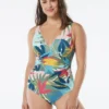 Coco Contours Solitaire V-Neck Bra Sized Underwire One Piece Swimsuit - Rainforest Leaves