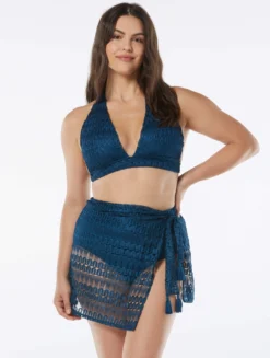 Coco Contours Athena Draped Halter Bra Sized Bikini Top - Crochet