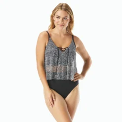 Coco Reef Femme Bra Sized Mesh Layer Underwire Tankini Top - St. Tropez Leopard