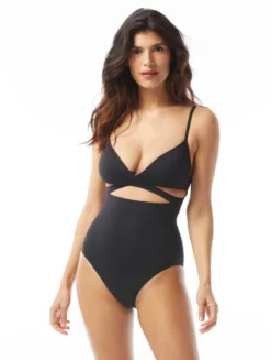 Vince Camuto Wrap One Piece Swimsuit - Jet Set Solids