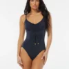 Vince Camuto Cinch Front V-Neck One Piece Swimsuit - Solids