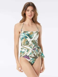 Vince Camuto Logo Ring Belted Bandeau One Piece Swimsuit - Rainforest -Sexy Swimwear Store V20679 110 alt02 scaled