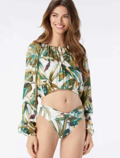 Vince Camuto Long Sleeve Crop Top Cover Up - Rainforest
