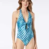 Vince Camuto Tie Front Halter One Piece Swimsuit - Nile Boa