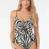 Vince Camuto Cinch Front V-Neck One Piece Swimsuit - Optic Zebra