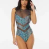 Vince Camuto High Neck One Piece Swimsuit - Abstract Animal