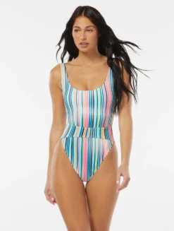 Vince Camuto High Leg Cut Out One Piece Swimsuit - Sunbeam Stripe