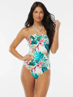 Vince Camuto Logo Ring Halter One Piece Swimsuit - Balines Floral
