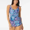 Roxanne Bra Sized V-Neck Sarong One Piece Swimsuit - Royal Paisley