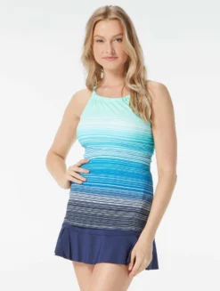 Beach House Swim Blair High Neck Tankini Top - Sunset Stripe