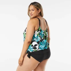 Beach House Swim Plus Size Sarah Side Tie Blouson Tankini Top - Deco Garden -Sexy Swimwear Store hw06012 001 alt01 1