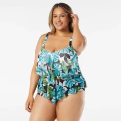 Beach House Swim Plus Size Portia Mesh Layer Tankini Top - Deco Garden -Sexy Swimwear Store hw06068 001 alt02 1
