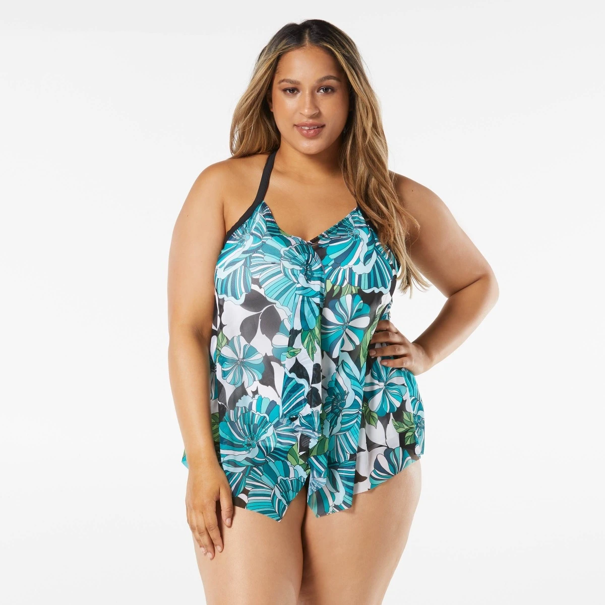 Beach House Swim Plus Size Kerry Mesh Layer Tankini Top - Deco Garden 1 Beach House Swim Plus Size Kerry Mesh Layer Tankini Top - Deco Garden