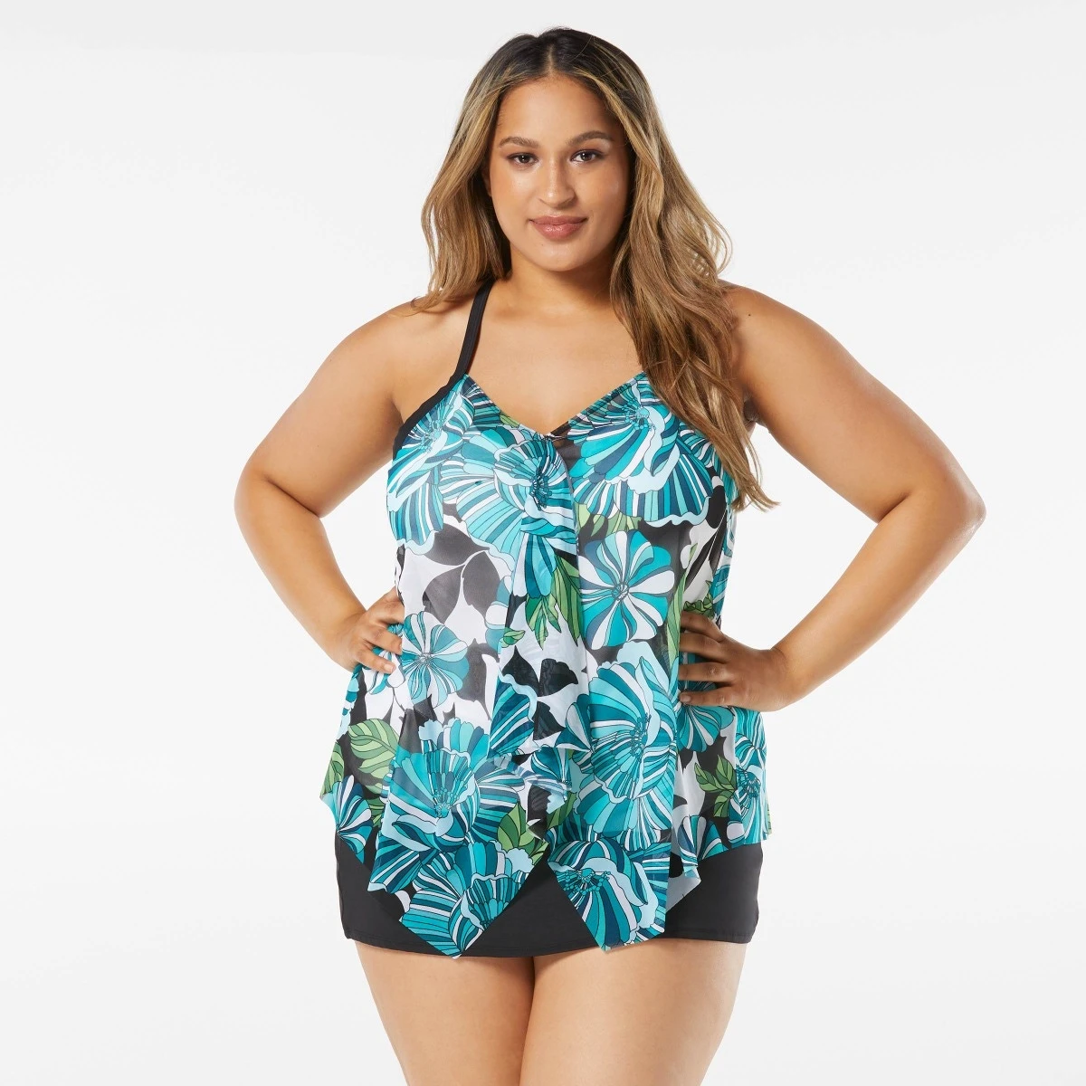 Beach House Swim Plus Size Kerry Mesh Layer Tankini Top - Deco Garden 3 Beach House Swim Plus Size Kerry Mesh Layer Tankini Top - Deco Garden - Image 3