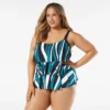 Beach House Swim Plus Size Jane Ruffle Tiered Tankini Top - Wave Pool Stripe