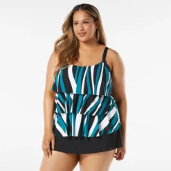 Beach House Swim Plus Size Jane Ruffle Tiered Tankini Top - Wave Pool Stripe -Sexy Swimwear Store hw08096 001 alt02 1