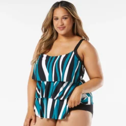 Beach House Swim Plus Size Jane Ruffle Tiered Tankini Top - Wave Pool Stripe -Sexy Swimwear Store hw08096 001 alt04 1
