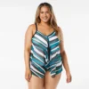 Beach House Swim Plus Size Kerry Mesh Layer Tankini Top - Wave Pool Stripe