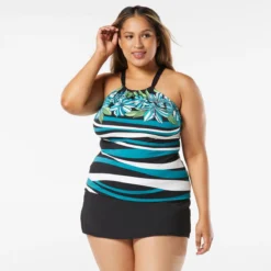 Beach House Swim Plus Size Blair High Neck Tankini Top - Deco Border -Sexy Swimwear Store hw10130 001 alt02 1