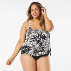 Beach House Swim Plus Size Sarah Side Tie Blouson Tankini Top - Abstract Palm