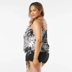 Beach House Swim Plus Size Sarah Side Tie Blouson Tankini Top - Abstract Palm -Sexy Swimwear Store hw14012 001 alt03