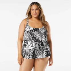 Beach House Swim Plus Size Jane Ruffle Tiered Tankini - Abstract Palm