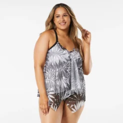 Beach House Swim Plus Size Kerry Mesh Layer Tankini Top - Abstract Palm
