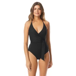 Vince Camuto V-Neck Halter Wrap Tie One Piece Swimsuit - Sunset Shades