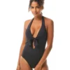 Vince Camuto Tie Front Halter One Piece Swimsuit - Solids